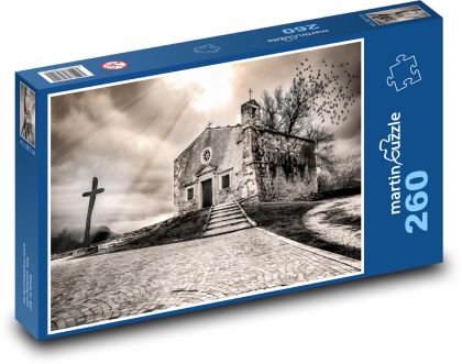 Kostel, kříž - Puzzle 260 dílků, rozměr 41x28,7 cm