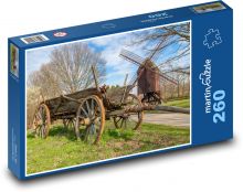 Dřevěný vůz a větrný mlýn Puzzle 260 dílků - 41 x 28,7 cm