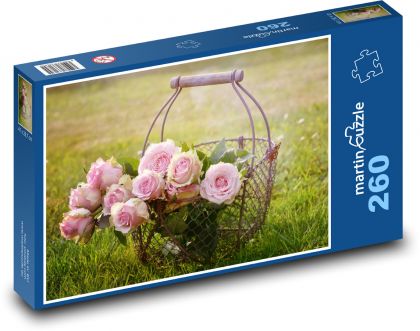 Růže - květiny, košík - Puzzle 260 dílků, rozměr 41x28,7 cm