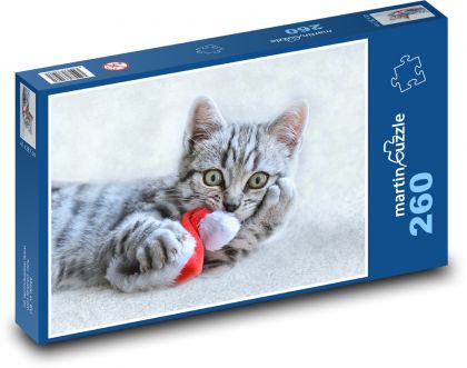Kočka a vánoční čepice - puzzle 260 dílků