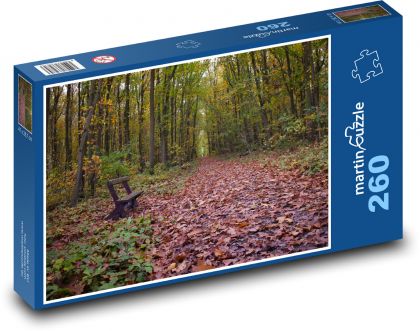 Las, ławka, jesień - Puzzle 260 elementów, rozmiar 41x28,7 cm
