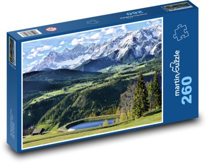 Rakousko - Alpy, rybník, hory - Puzzle 260 dílků, rozměr 41x28,7 cm