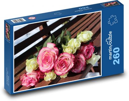 Růže, kytice, lavice - Puzzle 260 dílků, rozměr 41x28,7 cm