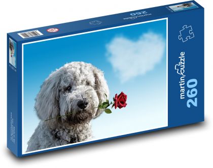 Pes nesie ružu na Valentína - Puzzle 260 dielikov, rozmer 41x28,7 cm