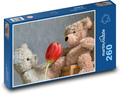 Medvídek - Valentýn, dárek - Puzzle 260 dílků, rozměr 41x28,7 cm