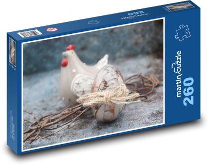 Wielkanoc - kury, dekoracje - Puzzle 260 elementów, rozmiar 41x28,7 cm