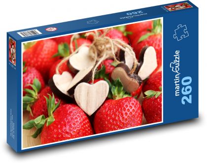 Truskawki - serce - Puzzle 260 elementów, rozmiar 41x28,7 cm