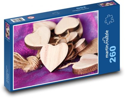 Srdce - dřevo, romantika - Puzzle 260 dílků, rozměr 41x28,7 cm