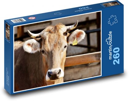 Kráva - dobytek, rohy - Puzzle 260 dílků, rozměr 41x28,7 cm