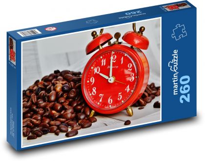 Budzik - kawa, przelew - Puzzle 260 elementów, rozmiar 41x28,7 cm