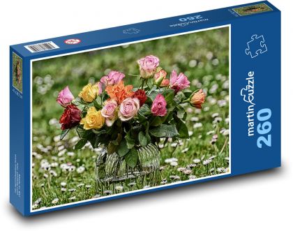 Růže - kytice, dárek - Puzzle 260 dílků, rozměr 41x28,7 cm