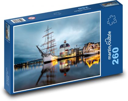Švédsko - loď, prístav - Puzzle 260 dielikov, rozmer 41x28,7 cm