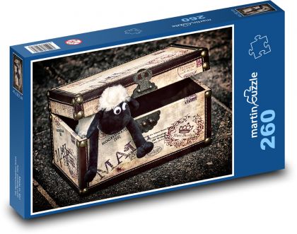 Plyšová ovce - kufr, dekorace - Puzzle 260 dílků, rozměr 41x28,7 cm