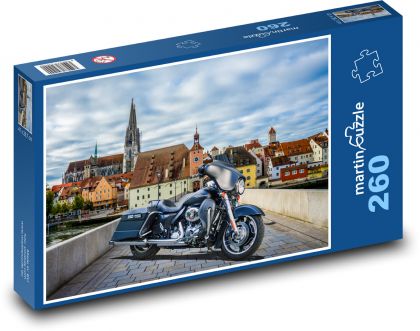Motocykl na moście w mieście - Puzzle 260 elementów, rozmiar 41x28,7 cm