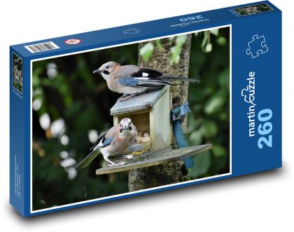 Sojky - ptáci, krmítko - puzzle 260 dílků