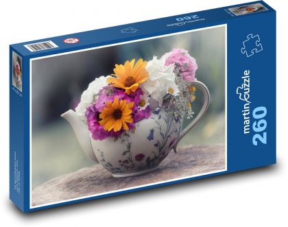 Kytice - konvice na čaj, květiny - Puzzle 260 dílků, rozměr 41x28,7 cm