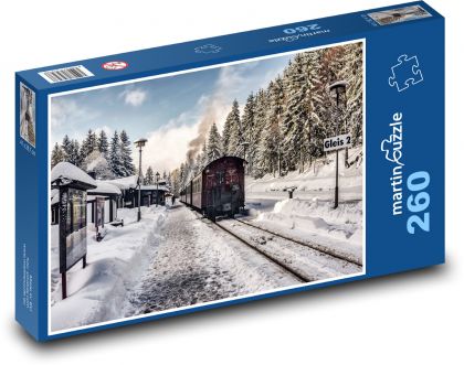 Zima na horách - sníh, vlak - Puzzle 260 dílků, rozměr 41x28,7 cm