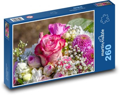 Kytice růží - růžový květ, dárek - Puzzle 260 dílků, rozměr 41x28,7 cm
