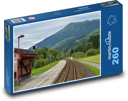 Železniční stanice - koleje, příroda - puzzle 260 dílků