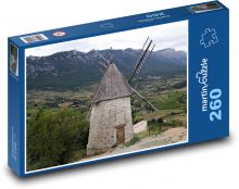 Větrný mlýn - příroda, hory Puzzle 260 - 41x28,7 cm