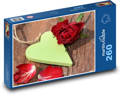 Srdce - růže, dekorace - Puzzle 260 dílků, rozměr 41x28,7 cm