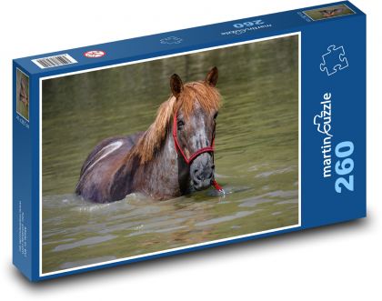 Kůň ve vodě - koupání, rybník - Puzzle 260 dílků, rozměr 41x28,7 cm