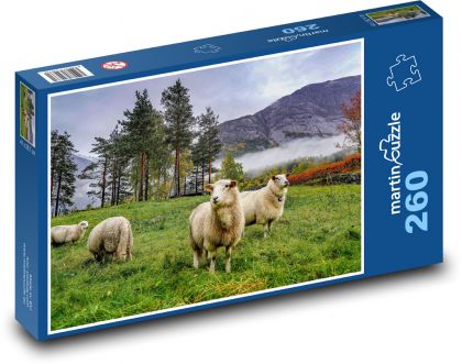 Norsko - hory, ovce - Puzzle 260 dílků, rozměr 41x28,7 cm