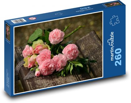 Růžové růže - květiny, zahrada - Puzzle 260 dílků, rozměr 41x28,7 cm