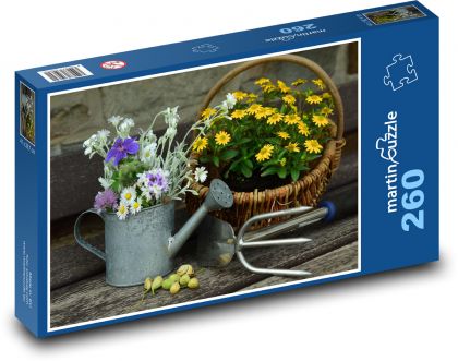 Květiny - zahradní dekorace, konev - Puzzle 260 dílků, rozměr 41x28,7 cm