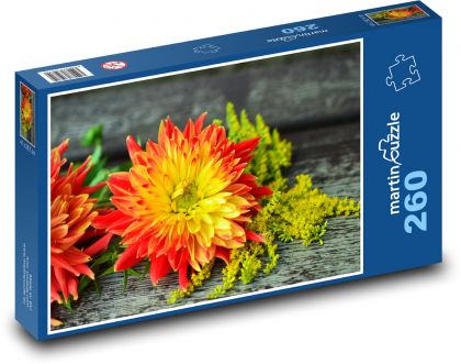 Jiřiny - zahradní květiny, podzim - Puzzle 260 dílků, rozměr 41x28,7 cm