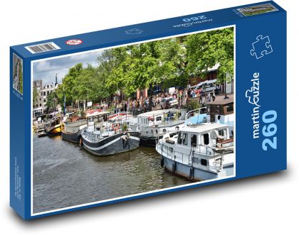 Kanál - Amstrdam, hausbót - Puzzle 260 dílků, rozměr 41x28,7 cm