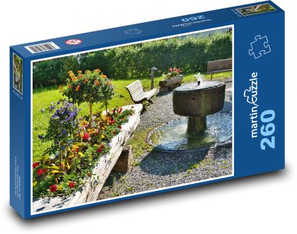 Brunnen - Blumen, Garten - Puzzle - 260 Teile