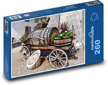 Dřevěný vozík - dekorace, farma - puzzle 260 dílků