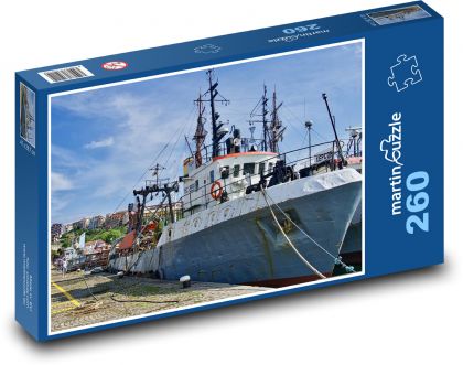 Rybářská loď - molo, kotviště - Puzzle 260 dílků, rozměr 41x28,7 cm