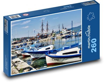 Łodzie - port, wędkarstwo - Puzzle 260 elementów, rozmiar 41x28,7 cm