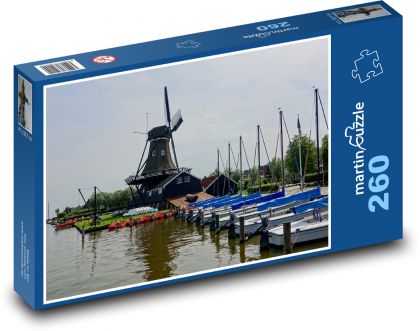 Windmill - boats, pier - Puzzle 260 pieces, size 41x28.7 cm 