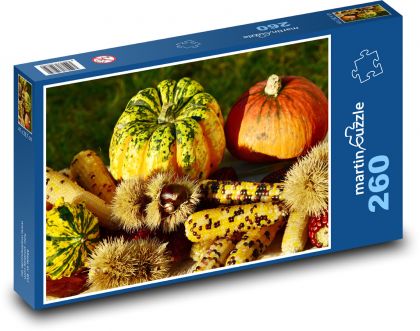 Podzim - dekorace, dýně - Puzzle 260 dílků, rozměr 41x28,7 cm