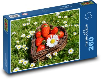 Jahody - srdce, košík - Puzzle 260 dílků, rozměr 41x28,7 cm