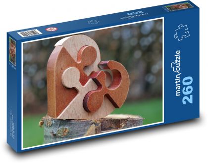 Dřevěné srdce - dekorace, hádanka - Puzzle 260 dílků, rozměr 41x28,7 cm