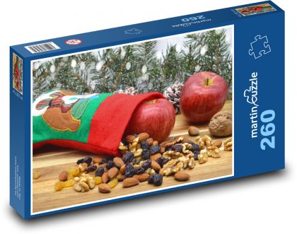 Weihnachtsstrumpf - Dekorationen, Nüsse - Puzzle - 260 Teile