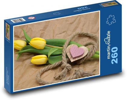 Žluté tulipány - srdce, dárek - puzzle 260 dílků