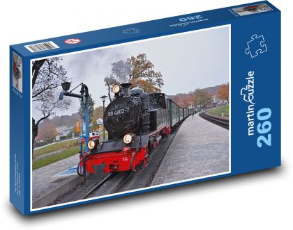 Parní lokomotiva - vlak, koleje - Puzzle 260 dílků, rozměr 41x28,7 cm