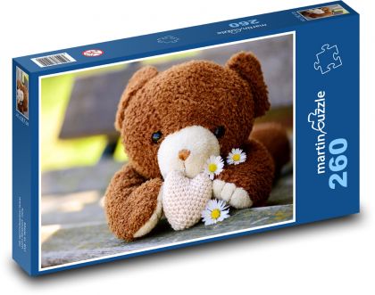 Medvídek - plyšová  hračka, srdce - Puzzle 260 dílků, rozměr 41x28,7 cm