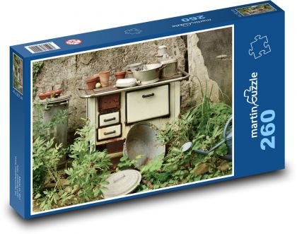Staré kachle - starožitnosti, záhrada - Puzzle 260 dielikov, rozmer 41x28,7 cm
