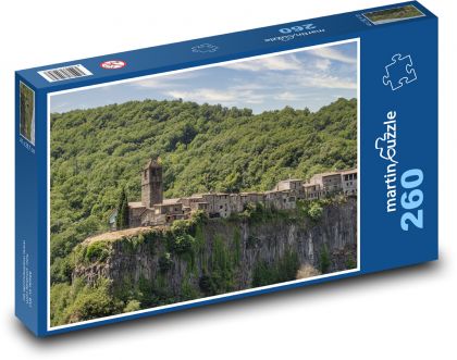 Castellfollit skály - Španělsko, kostel - Puzzle 260 dílků, rozměr 41x28,7 cm