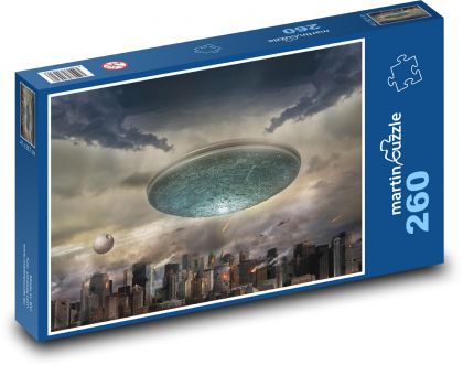 Obcy statek - science fiction, miasto - Puzzle 260 elementów, rozmiar 41x28,7 cm