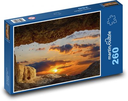 Západ slunce z jeskyně - mraky, krajina - Puzzle 260 dílků, rozměr 41x28,7 cm