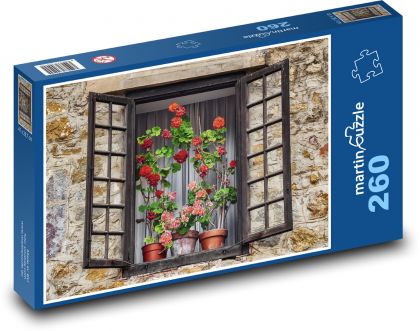 Okno s květinami - starý dům, domov - Puzzle 260 dílků, rozměr 41x28,7 cm