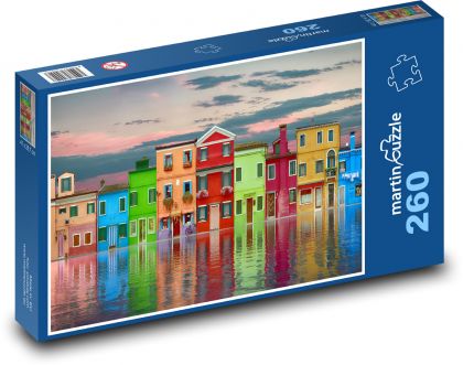 Colorful houses - reflection in water, clouds - Puzzle 260 pieces, size 41x28.7 cm 