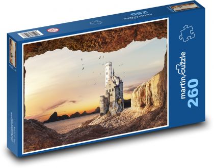 Hrad u moře - jeskyně, létající ptáci - Puzzle 260 dílků, rozměr 41x28,7 cm